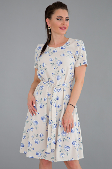 Платье "Стефания" (голубые цветы на бежевом) П1504-12